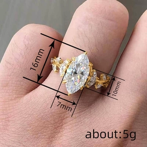 Luxury gold leaf ring with marquise cut zircon stones for women engagement style