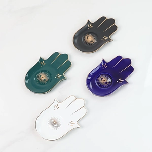 Keramik Hamsa Hand Schmuckschalen in Schwarz, Grün, Blau, Weiß mit goldenem Augenmuster