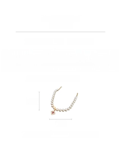 Detail view of pearl necklace dimensions showing 43.8cm length and flower pendant