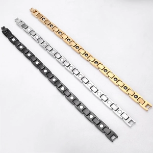 Pyramid rhinestone magnetic stainless steel bracelets in gold, silver, and black finishes
