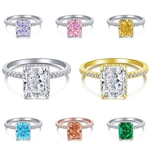 Collection of rectangle cut zircon rings in vibrant colors with s925 silver bands