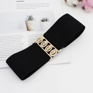 Ceinture large élastique noire pour femme avec boucle dorée vintage entrelacée