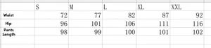 Size chart for women's ripped jeans showing waist, hip, and length measurements in cm