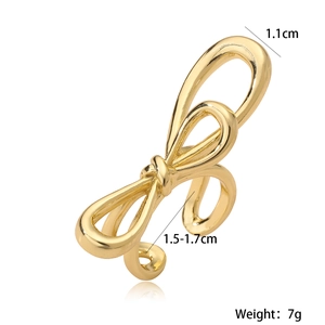 Minimalist 18K gold plated copper bow knot open ring with precise product dimensions