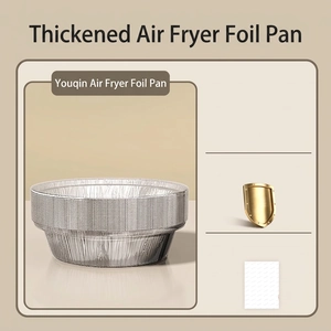 Thick round aluminum foil trays for air fryer disposable silver food grade tin foil bowls