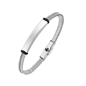 Sleek silver stainless steel wheat chain bracelet with a polished blank bar design