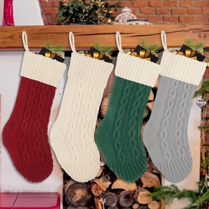 Cable Knit Christmas Stockings Polyester Hanging Holiday Party Home Decorations Festive Warm Ornaments