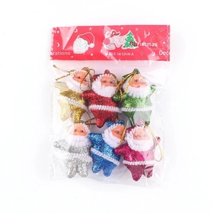 6-piece set of colorful glitter Santa Claus ornaments for Christmas tree decoration