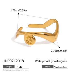 Detail view of gold spiral stainless steel ring showing 1.76cm diameter dimensions