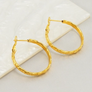 Elegant 18k gold plated stainless steel hoop earrings with heart pattern texture