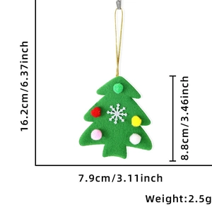 Detailed size chart of green felt Christmas tree ornament with colorful pom-poms