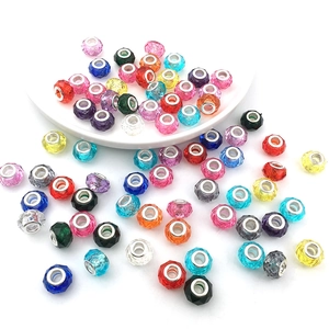 Colorful faceted crystal glass beads with metal cores for DIY European style bracelets