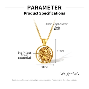 Detailed dimensions of gold stainless steel Jesus pendant with thorn crown on 550mm chain