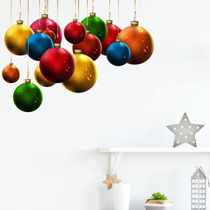 Christmas Ball Wall Stickers Colorful PVC Waterproof Removable Decal For Living Room Bedroom Holiday Home Decoration