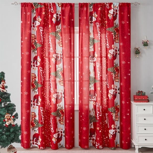 Christmas Curtains Polyester Semi-Blackout Printed Santa Snowflake Pattern For Living Room Bedroom Home Decor