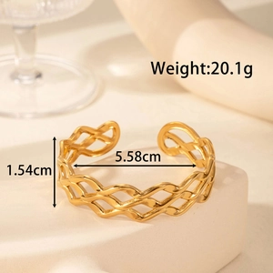 Bracciale regolabile in acciaio inossidabile dorato con stella luna e trama intrecciata