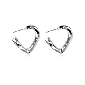 Minimalist silver geometric twisted heart earrings with S925 sterling silver needles