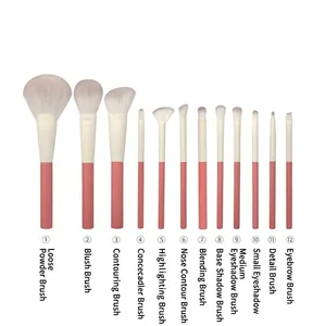 Urlaubskollektion 12-teiliges rosa Make-up-Pinsel-Set mit weichen Borsten auf weißem Grund