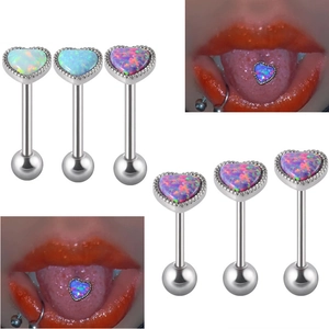 Anneau De Langue En Opale En Forme De Cœur Barbell De Perçage En Acier Inoxydable Bijoux De Corps Mode