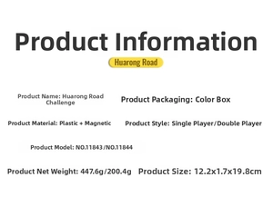 Detailed specifications table for magnetic sliding puzzle Huarong Road toy.