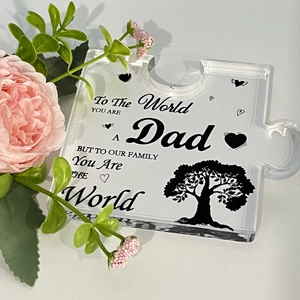 Acrylic puzzle plaque for Dad with heart tree and message on light background