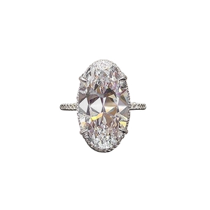 Silver oval cut cubic zirconia ring with micro-paved band for bridal wedding jewelry