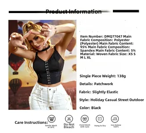 Detailansicht des schwarzen Bustier-Crop-Tops mit Stoffinfos und Pflegeanweisungen