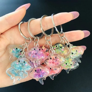 Cartoon Jellyfish Stingray Keychain Transparent Resin Glitter Luminous Bag Charm Pendant Accessory Women Girls