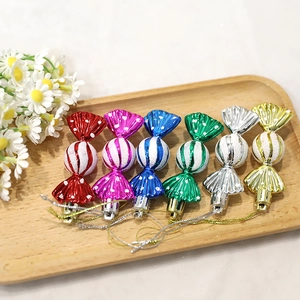 Set of 6 glittery candy-shaped Christmas tree ornaments in vibrant assorted colors