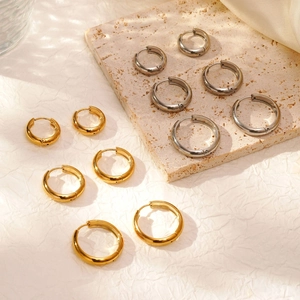 Orecchini A Cerchio Spessi Acciaio Inossidabile Placcato Oro 18K Tondo Cupola Gioielli Minimalisti Donna Uomo