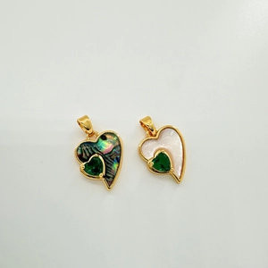 Minimalist 18K gold plated heart charms with butterfly shell inlay and green zircon