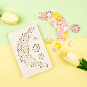Moule en silicone avec motifs de lune et fleurs pour argile, résine ou décoration de gâteaux