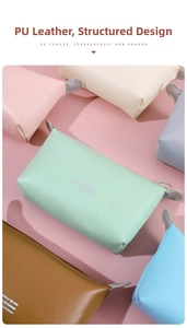 Detailed overhead shot of multi-color waterproof PU leather cosmetic storage bags