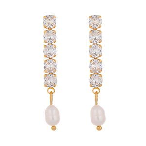 Boucles d'oreilles élégantes plaquées or 18K avec perles blanches et zircons