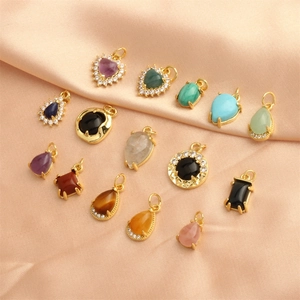 Assorted 18K gold plated colorful gemstone pendants in heart and teardrop shapes