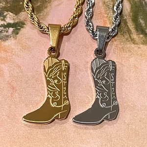 Collana Pendente Stivale Da Cowboy Acciaio Inossidabile Placcato Oro Motivo Western Catena A Corda Donna