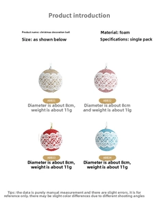 Detailed 8cm foam Christmas ball with lace overlay in beige, pink, red and blue colors