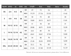 Detailed size chart for Y2K crop tank top including measurements from XS to XXL sizes