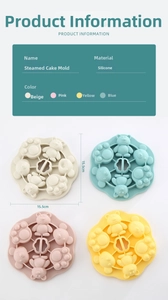 Silicone cat paw and bear shaped steaming molds for baby food in four pastel colors
