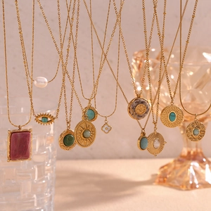 Vintage 18K gold plated stainless steel necklaces with natural stones and shell charms