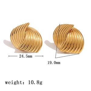 Detailed size view of gold lava texture stainless steel earrings with dimensions and weight