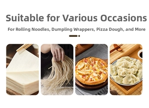 Diverse Nudelanwendungen wie Teigtaschen und Pizza, hergestellt mit einer Holz-Teigrolle