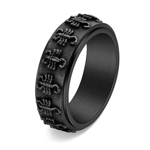 Retro black stainless steel spinner ring with 3D scorpion relief for men's stress relief