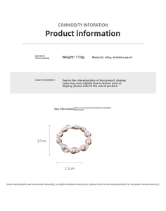 Detailed specs of Baroque pearl bracelet showing 17cm length and 1.1cm bead diameter