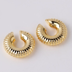 Retro twisted rope hoop earrings in 18K gold plated finish shown in a pair