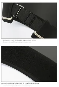 Detail of adjustable elastic strap and thickened sweatband on black sun visor hat