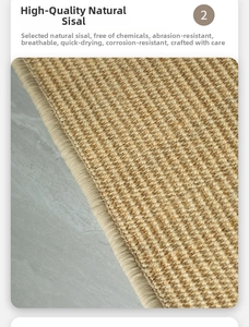 Close-up of natural sisal rug featuring durable woven texture and secure edge stitching