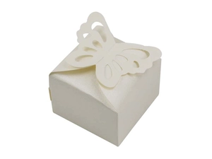 Detailed laser-cut butterfly hollow design on ivory pearlescent paper wedding gift box