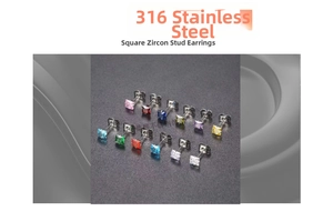 Close-up of four-prong square CZ stud earrings made of durable 316 stainless steel