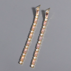 Elegant 18K gold plated drop earrings with pink and clear zircon crystals